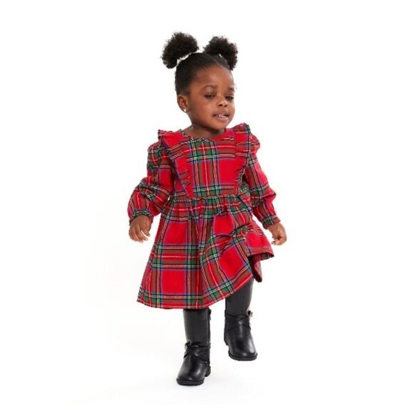 Baby Girl Plaid Long Sleeve Dress With Tights 2-Piece Set Size 24M - Picture 7 of 9